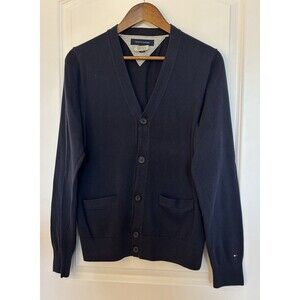 Tommy Hilfiger Mens Cardigan Small Button Front Grandpa Sweater Navy Preppy Y2k
